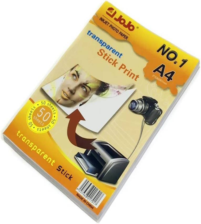 Papier autocollant transparent A4 de haute qualité Idéal pour l’impression jet d’encre et les créations professionnelles Contient 50 feuilles